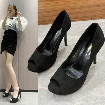 Новые модные сексуальные подиумные свадебные туфли на очень высоком каблуке на шпильке, повседневные профессиональные женские туфли на одинарной платформе 34 чёрный