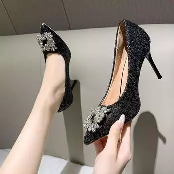 Новые модные сексуальные женские туфли на тонком каблуке с острым носком, женские туфли на очень высоком каблуке 9 см, большие серебристые женские туфли на высоком каблуке для банкета 36
