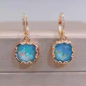 Новые модные синие квадратные серьги с цирконием для женщин, модные серьги золотого цвета, ювелирные изделия, аксессуары для вечеринок синий