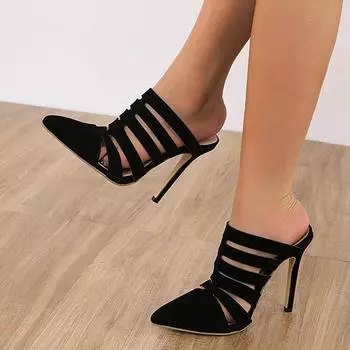 Новые модные слипоны с острым носком, женские туфли-лодочки, шлепанцы, черные женские модельные туфли на высоком каблуке, сандалии на шпильках 36 чёрный