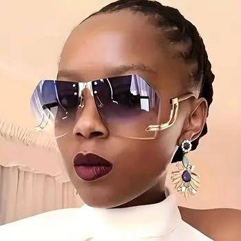 Новые модные солнцезащитные очки без оправы для женщин, трендовые, с полыми зеркальными ножками, нестандартные очки с линзами Ocean UV400 зелёный