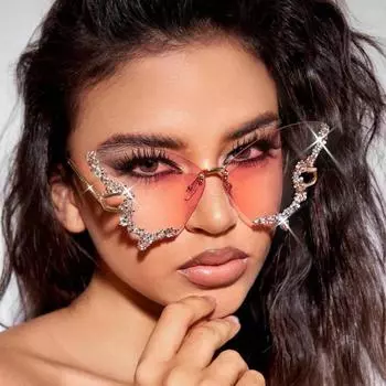 Новые модные солнцезащитные очки Diamond Butterfly для мужчин и женщин Y2K винтажные очки без оправы большого размера женские очки разноцветный