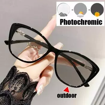 Новые модные солнцезащитные очки кошачий глаз фотохромные анти-УФ-фильтры винтажные синие светоблокирующие меняющие цвет минусовые очки с диоптрией до -4.0 0