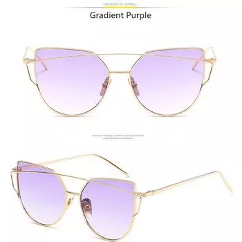 Новые модные солнцезащитные очки «кошачий глаз», винтажные брендовые зеркальные солнцезащитные очки из розового золота для женщин, металлические светоотражающие солнцезащитные очки с плоскими линзами, женские очки UV400 one size чёрный/серый