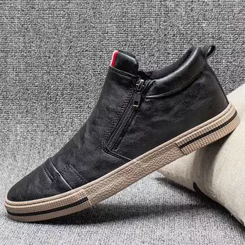 Новые модные стильные мужские повседневные туфли с высоким берцем из кашемира мужские повседневные туфли для осени и весны мужские кроссовки 6.5 чёрный