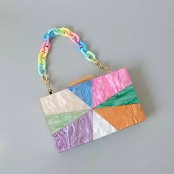 Новые модные сумки, модные женские сумки, яркие лоскутные акриловые роскошные вечерние сумки, женская повседневная свадебная коробка, кошелек-клатч 17.8CM бежевый