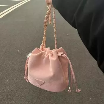 Новые модные сумки-ведра, сумки через плечо в корейском стиле, розовые, усовершенствованные, с завязками, для отдыха, универсальные сумки на цепочке, сумки через плечо для поездок на работу