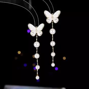 Новые модные супер феи серьги длинные микро-инкрустированные бабочки кисточки супер вспышка игла платье из серебра 925 универсальные легкие роскошные серьги золотой