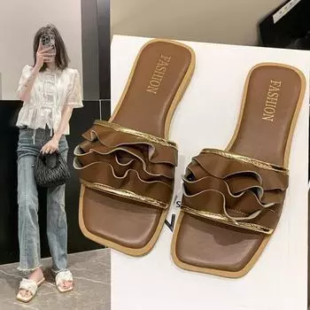 Новые модные тапочки, женские пикантные сандалии на плоской подошве, повседневные женские пляжные тапочки на песке, элегантные тапочки с открытым носком, женские тапочки 35