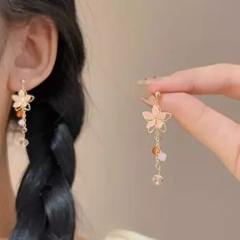 Новые модные темпераментные розовые цветочные кисточки с кисточками, индивидуальные простые серьги-джокеры, женские