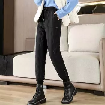 Новые модные теплые толстые свободные хлопковые брюки осень-зима на пуху женские однотонные утепленные брюки M белый