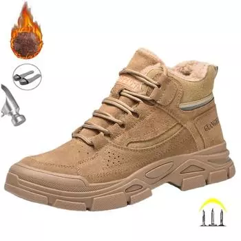 Новые модные теплые зимние мужские рабочие ботинки в промышленном стиле, неразрушимая обувь со стальным носком, Мужская обувь с защитой от пирсинга 40