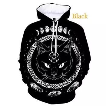 Новые модные толстовки с капюшоном для мужчин и женщин с рисунком фазы Луны и звездным узором «Колдовство», напечатанные на 3D-принтере, толстовки в стиле «Темный готический стиль», пуловеры для косплея на Хэллоуин S