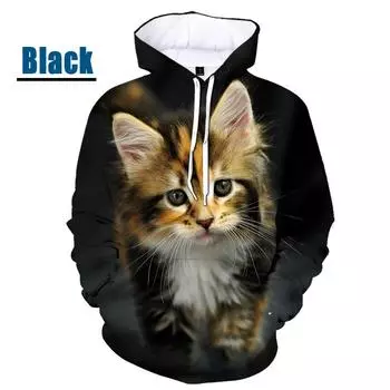 Новые модные толстовки с капюшоном с 3D животным принтом кота, повседневные мужские и женские пуловеры с капюшоном L