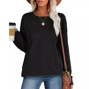 Новые модные толстовки с круглым вырезом для женщин с длинным рукавом, легкие осенние и зимние топы M чёрный