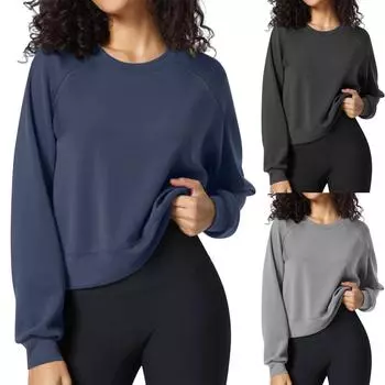 Новые модные толстовки с круглым вырезом для женщин с длинным рукавом, легкие осенние и зимние топы M чёрный