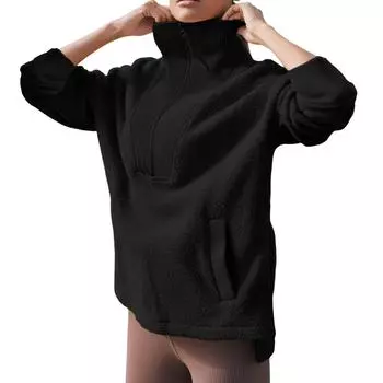 Новые модные толстовки с V-образным вырезом для женщин с длинным рукавом, легкие осенние и зимние топы M чёрный