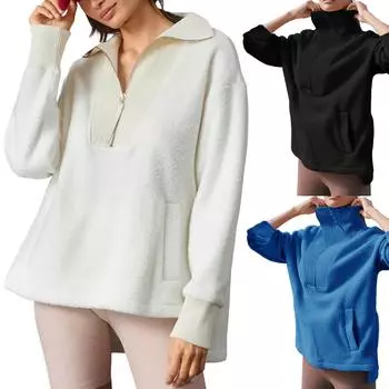 Новые модные толстовки с V-образным вырезом для женщин с длинным рукавом, легкие осенние и зимние топы M чёрный