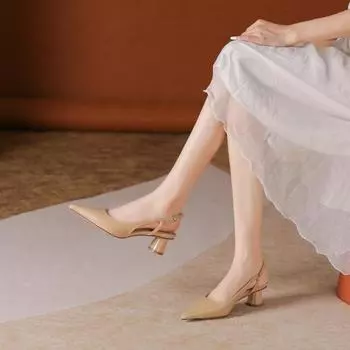 Новые модные туфли Baotou Backspace на толстом каблуке Temperament Temperament Shoes 34