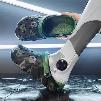 Новые модные туфли для пар с принтом на платформе, двухцветные, с отверстиями, пляжные тапочки 36-37