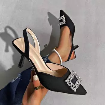 Новые модные туфли для женщин, женские туфли на высоком каблуке, летние, однотонные, для офиса и карьеры, сексуальные, с острым носком, со стразами, для женщин 35 розовый