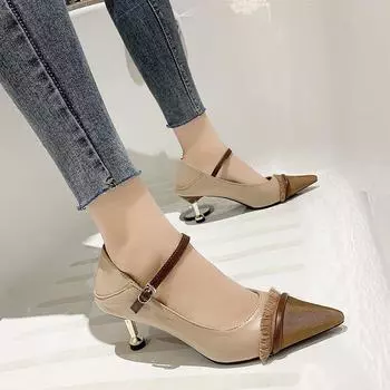 Новые модные туфли-лодочки, классические сексуальные туфли с острым носком на каблуке-рюмочке, весенние босоножки, свадебные туфли-лодочки 2024 года, новинка 34 абрикосовый