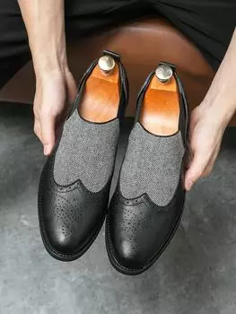 Новые модные туфли в британском стиле, лаконичные мужские кожаные туфли-броги, туфли с острым носком, роскошные повседневные деловые туфли черного и коричневого цвета 38 чёрный