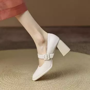 Новые модные туфли весна осень женские туфли на высоком каблуке туфли на толстом каблуке с пряжкой туфли на платформе черные коричневые ретро каблуки женские туфли 35