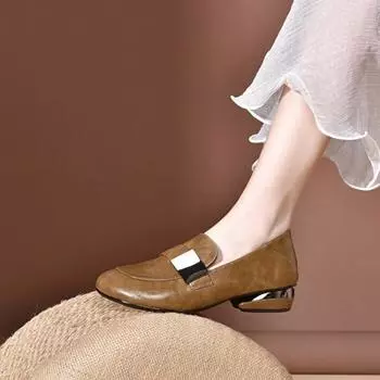 Новые модные туфли Zapatos Para Mujeres на низком каблуке из кожи с круглым носком и резиновой подошвой, женская обувь, тренд 2024 года, элегантные туфли Мэри Джейн для девочек 35 чёрный