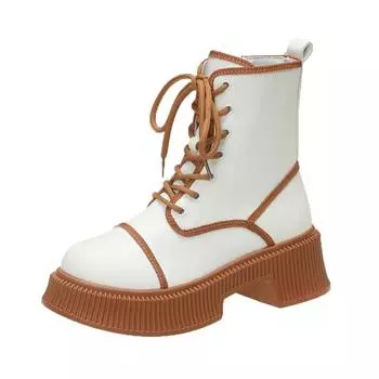 Новые модные удобные весенние и осенние женские сапоги, цветные сапоги телесного цвета с круглым носком и боковой молнией 35