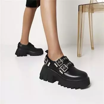 Новые модные уличные туфли через границу большого размера в британском стиле с металлической толстой подошвой, маленькие кожаные туфли, женская обувь в стиле панк 35