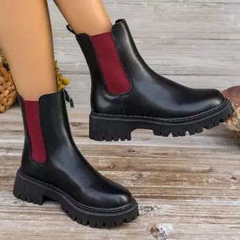 Новые модные универсальные цветные женские ботинки телесного цвета с круглым носком и толстой подошвой без шнуровки, женские ботинки на весну и осень 36