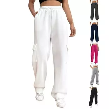 Новые модные универсальные однотонные прямые широкие спортивные брюки с боковым карманом XL