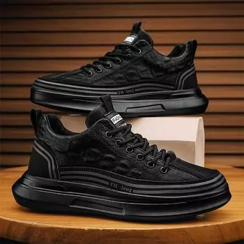 Новые модные универсальные повседневные туфли с рисунком под крокодила, кроссовки на платформе со шнуровкой, модные черные мужские туфли 39 чёрный