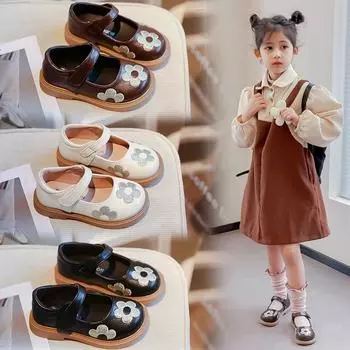 Новые модные универсальные туфли для девочек в стиле вестерн-принцессы, повседневные туфли в корейском стиле с вышитыми цветами 21