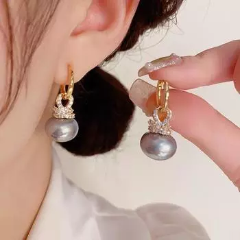 Новые модные висячие серьги с круглым жемчугом для женщин, свадебные украшения, подарок, темпераментные серьги с кубическим цирконием золотой