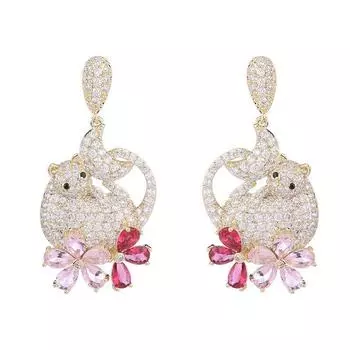 Новые модные висячие серьги с милым котом и цветком для женщин, серебряные серьги 925 пробы с иглами и кубическим цирконием, серьги с подвеской в виде животных, эффектные ювелирные изделия розовый
