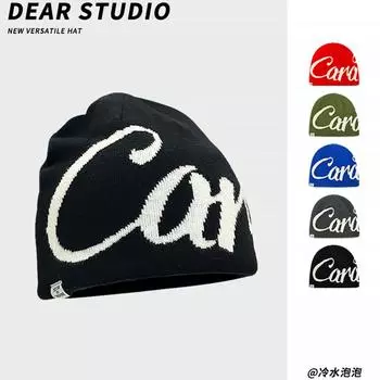 Новые модные вязаные мужские шапки с буквенным жаккардом, осенне-зимние уличные тренды, универсальные теплые шапки в стиле хип-хоп для женщин 56-58cm армия зеленый