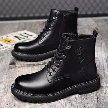Новые модные высокие мужские ботинки в британском стиле, зимние бархатные теплые хлопковые ботинки средней высоты, модная обувь, высокие зимние кожаные ботинки, размер 38-44 38