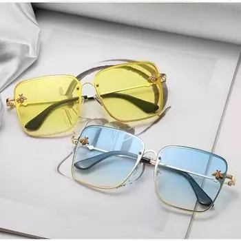 Новые модные женские безрамочные квадратные солнцезащитные очки в форме пчелы, женские и мужские маленькие очки с градиентом, женские солнцезащитные очки UV400 серый/чёрный