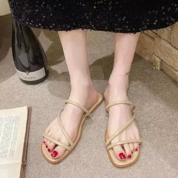 Новые модные женские босоножки на плоском каблуке с узким ремешком сзади, летние туфли-гладиаторы, женские повседневные летние пляжные шлепанцы 35