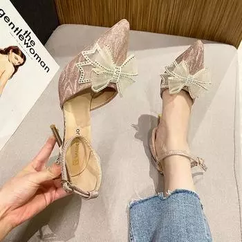 Новые модные женские босоножки на тонком каблуке, женские туфли на шпильках, летние сандалии с острым носком и серебряными стразами 34