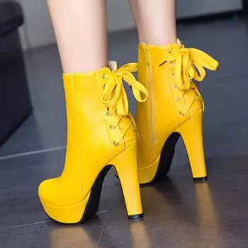 Новые модные женские ботильоны 2019 года на высоком каблуке и платформе, мотоциклетные ботинки, модные белые и черные женские туфли на шнуровке 569 3 белый