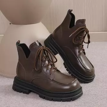 Новые модные женские ботильоны на зимней платформе со шнуровкой женские панк-сапоги на толстой подошве армейские ботинки женские 35 чёрный