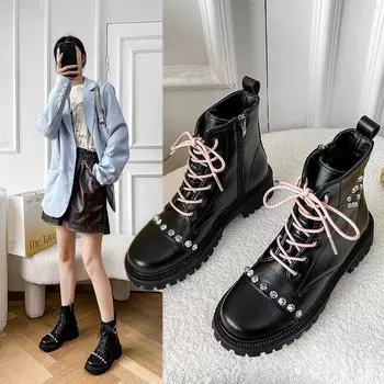 Новые модные женские ботинки, британский стиль, ботинки Martin, Ins Trend, женские короткие ботинки, мотоциклетные ботинки 35 чёрный