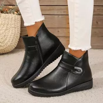 Новые модные женские ботинки, хит продаж, теплые, с боковой молнией, весенние и осенние модные ботинки, однотонные, удобные, Zapatos 36