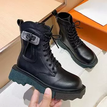 Новые модные женские ботинки, повседневные кожаные ботинки в британском стиле, удобные ботинки Martin на толстой подошве 35 чёрный