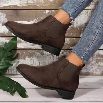 Новые модные женские ботинки, удобные, с круглым носком, квадратным каблуком, замшевые, темпераментные, женские, телесного цвета, легкие, классические 36