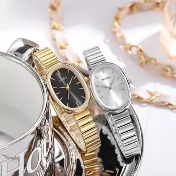 Новые модные женские часы женские стальные часы Ins Wind высококачественные Sense овальные стальные часы браслет Hundred Overlapping кварцевые часы