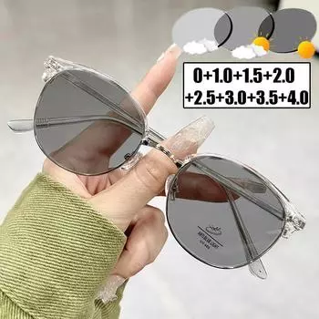 Новые модные женские фотохромные солнцезащитные очки для чтения с диоптриями, винтажные мужские овальные очки для дальнозоркости при пресбиопии 0